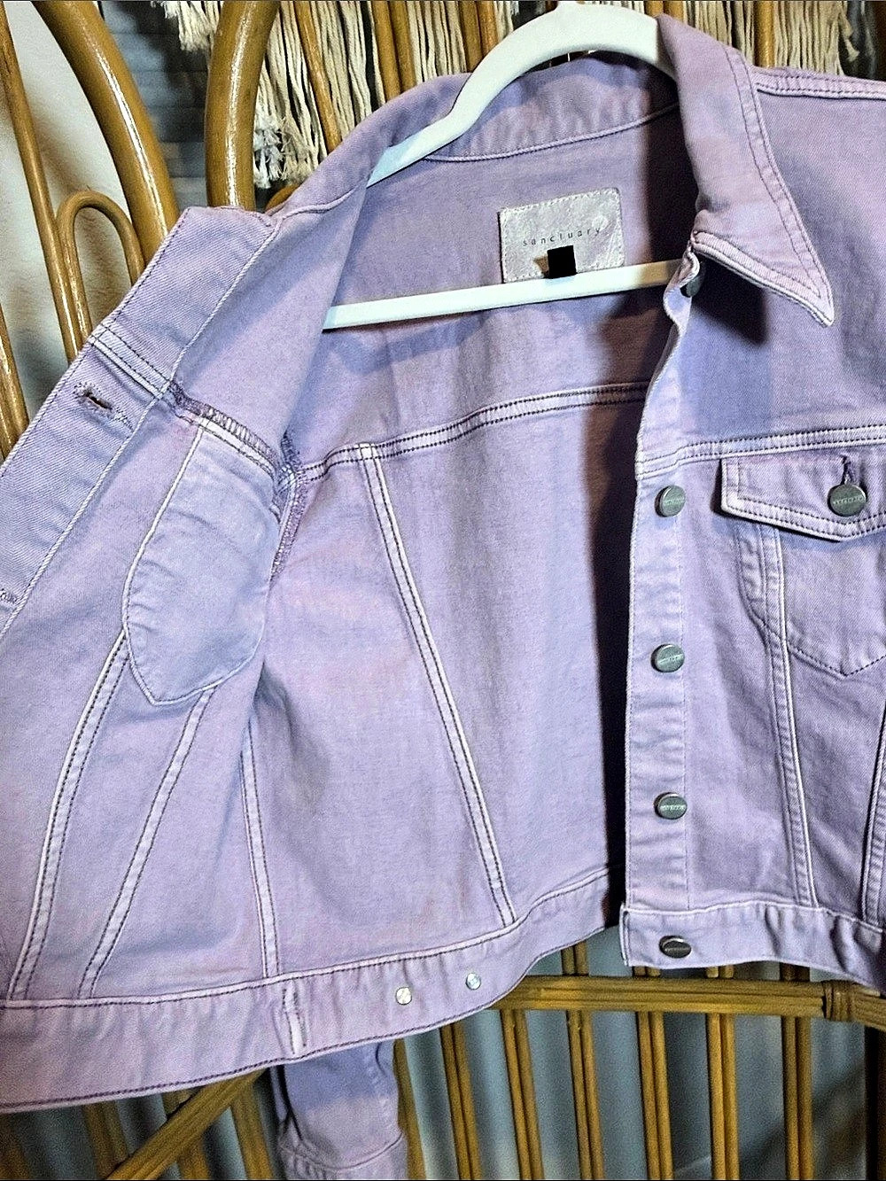 Sanctuary Stevie Cropped Trucker Denim Jacket Charming Lilac Purple Size Small - Picture 5 of 9